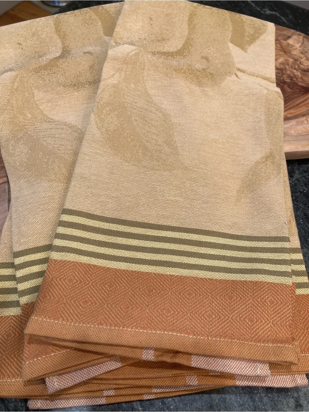 Set of 4 Williams Sonoma Autumn Leaf Jacquard Kitchen Towels - Honey Gold 20x30